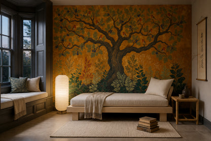 Tree and Birds Wallpaper Golden Forest Wall Mural