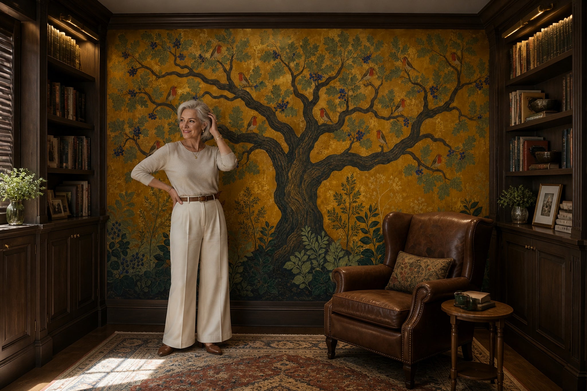 Tree and Birds Wallpaper Golden Forest Wall Mural