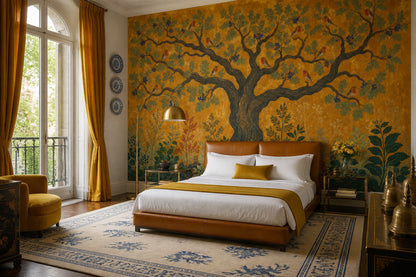 Tree and Birds Wallpaper Golden Forest Wall Mural