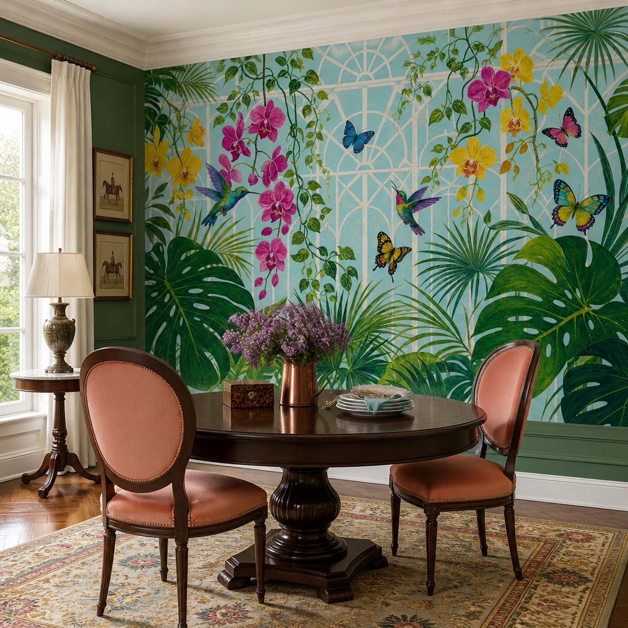 Tropical Orchid Wallpaper Hummingbirds and Butterflies Wall Mural