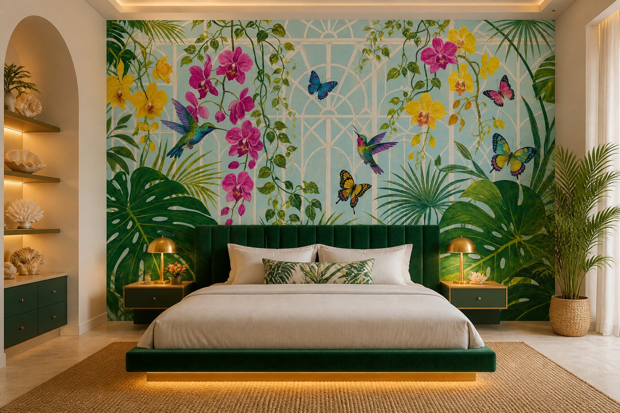 Tropical Orchid Wallpaper Hummingbirds and Butterflies Wall Mural
