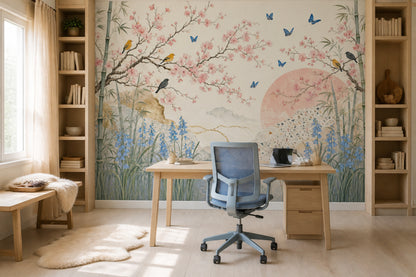 Cherry Blossom Wallpaper Birds Bamboo Chinoiserie Wall Mural