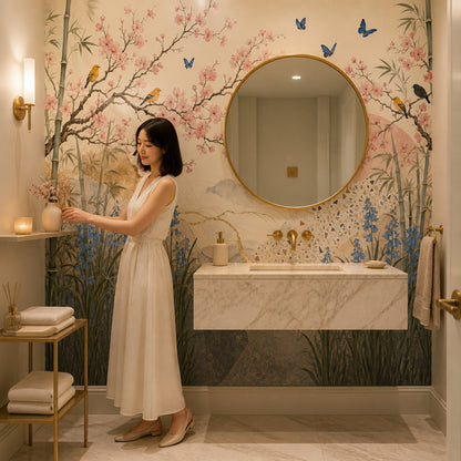 Cherry Blossom Wallpaper Birds Bamboo Chinoiserie Wall Mural
