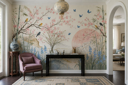 Cherry Blossom Wallpaper Birds Bamboo Chinoiserie Wall Mural