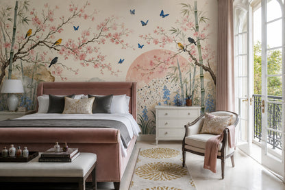 Cherry Blossom Wallpaper Birds Bamboo Chinoiserie Wall Mural