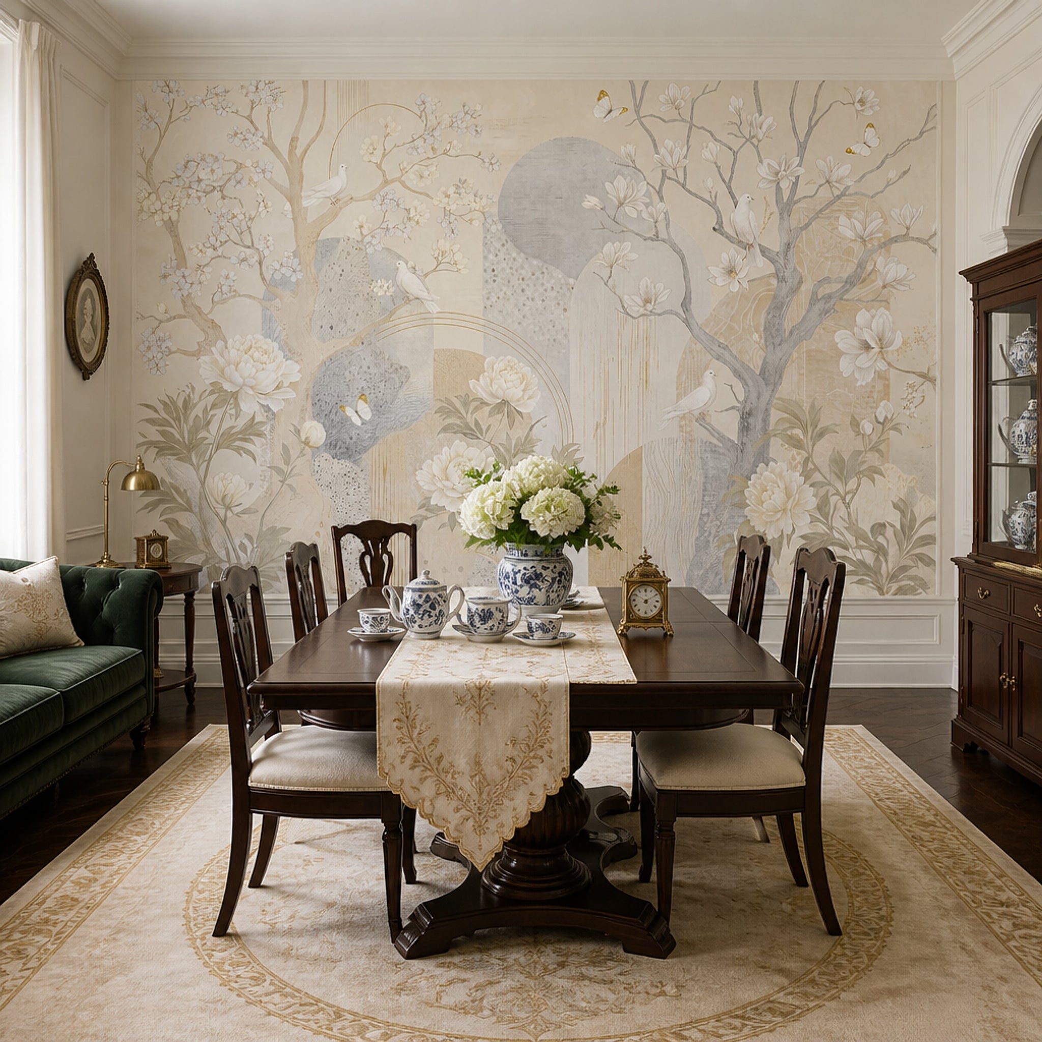 Magnolia Bird Wallpaper Neutral Chinoiserie Branches Wall Mural
