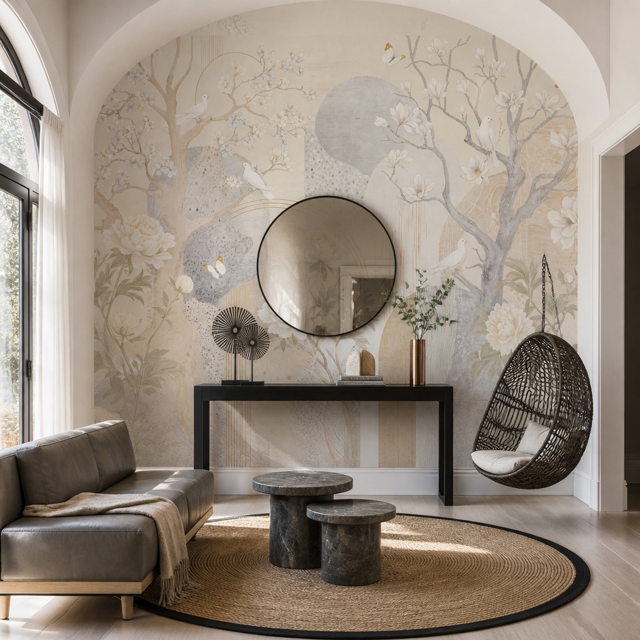 Magnolia Bird Wallpaper Neutral Chinoiserie Branches Wall Mural