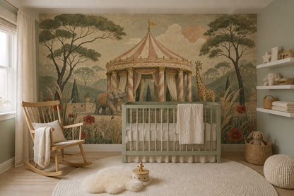 Vintage Circus Pavilion Wallpaper Safari Animals Wall Mural