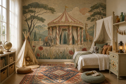 Vintage Circus Pavilion Wallpaper Safari Animals Wall Mural