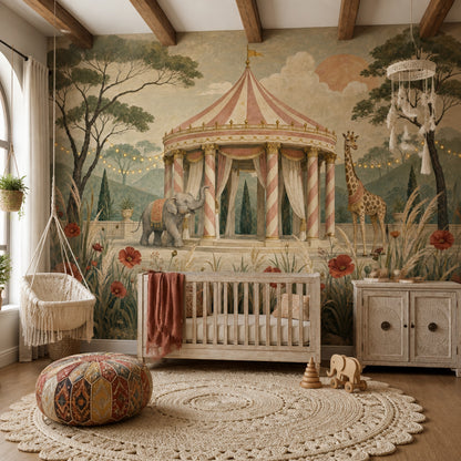 Vintage Circus Pavilion Wallpaper Safari Animals Wall Mural