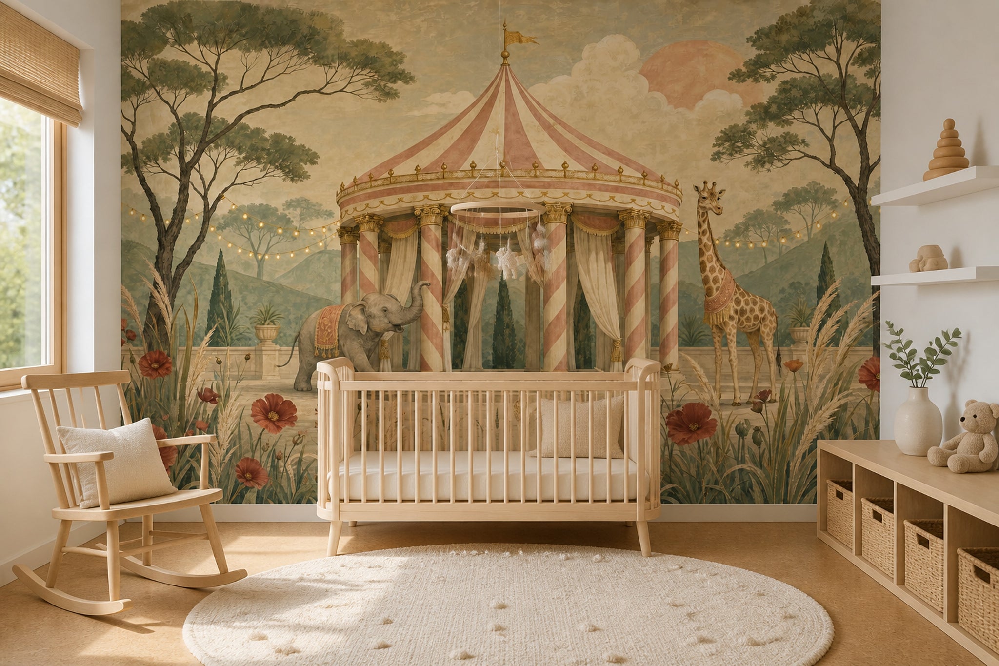 Vintage Circus Pavilion Wallpaper Safari Animals Wall Mural