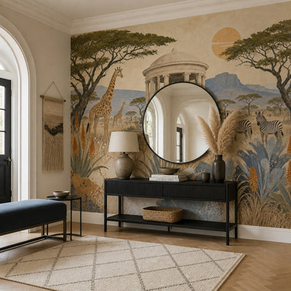 Safari Wildlife Wallpaper Classical Pavilion Landscape Wall Mural