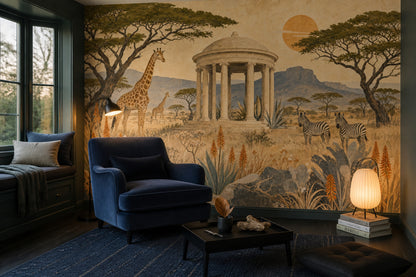 Safari Wildlife Wallpaper Classical Pavilion Landscape Wall Mural