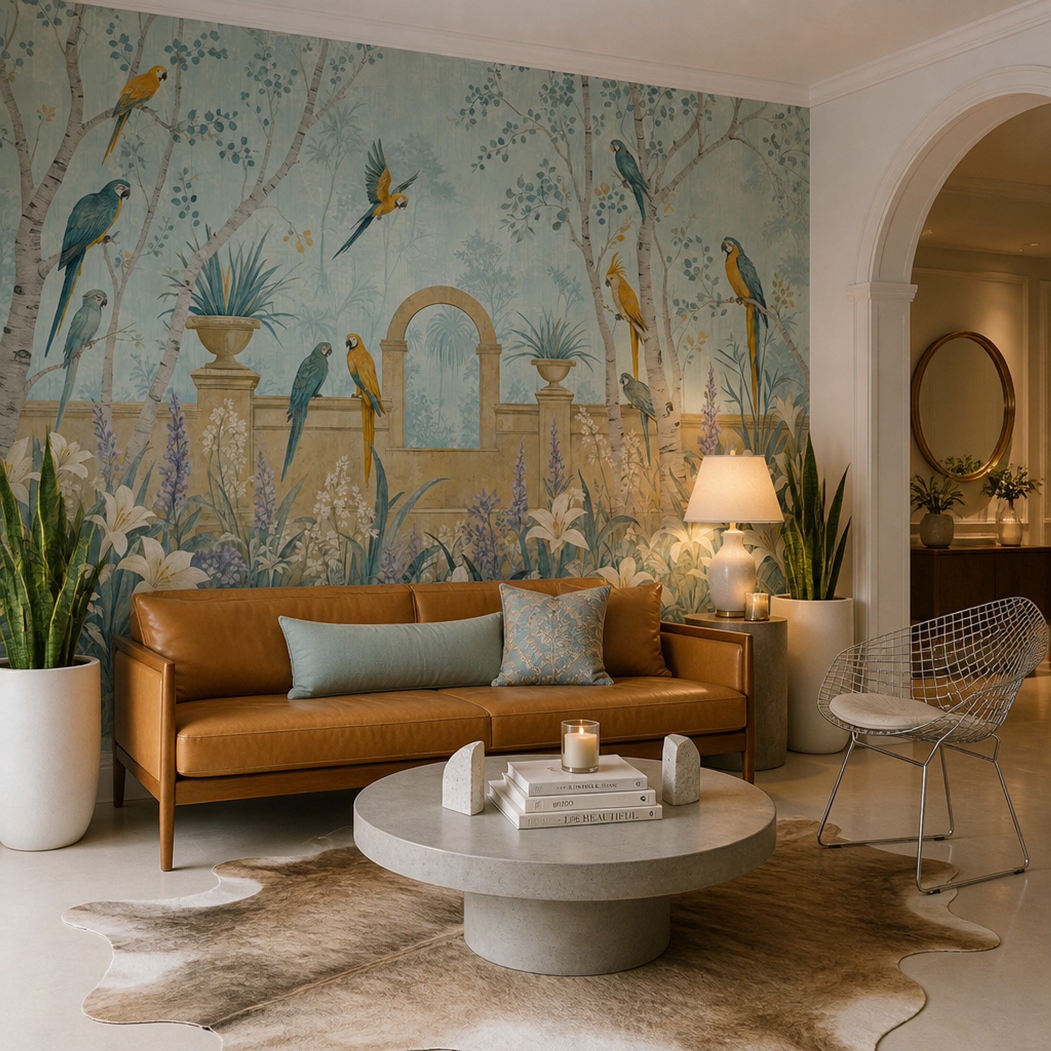 Tropical Parrot Wallpaper Blue Garden Scene Wall Mural