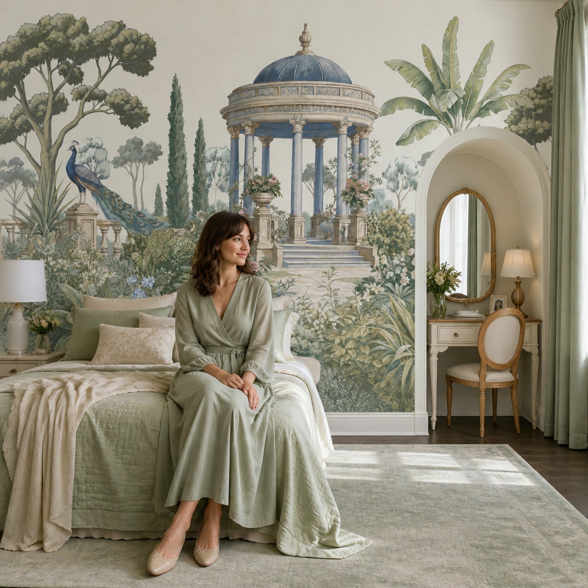 Garden Pavilion Wallpaper Peacock Scenic Wall Mural
