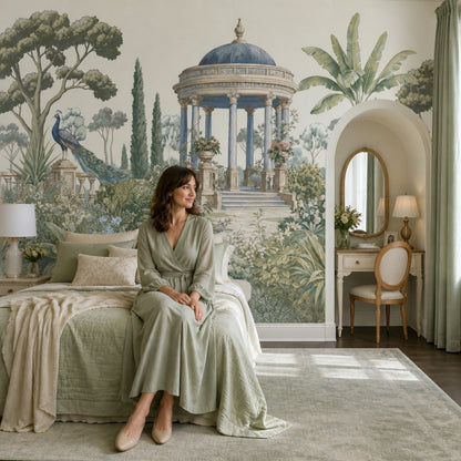 Garden Pavilion Wallpaper Peacock Scenic Wall Mural