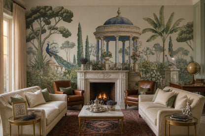 Garden Pavilion Wallpaper Peacock Scenic Wall Mural