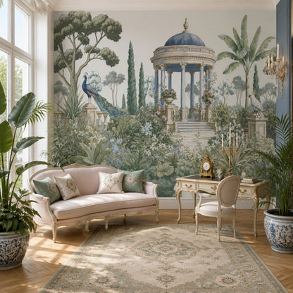 Garden Pavilion Wallpaper Peacock Scenic Wall Mural