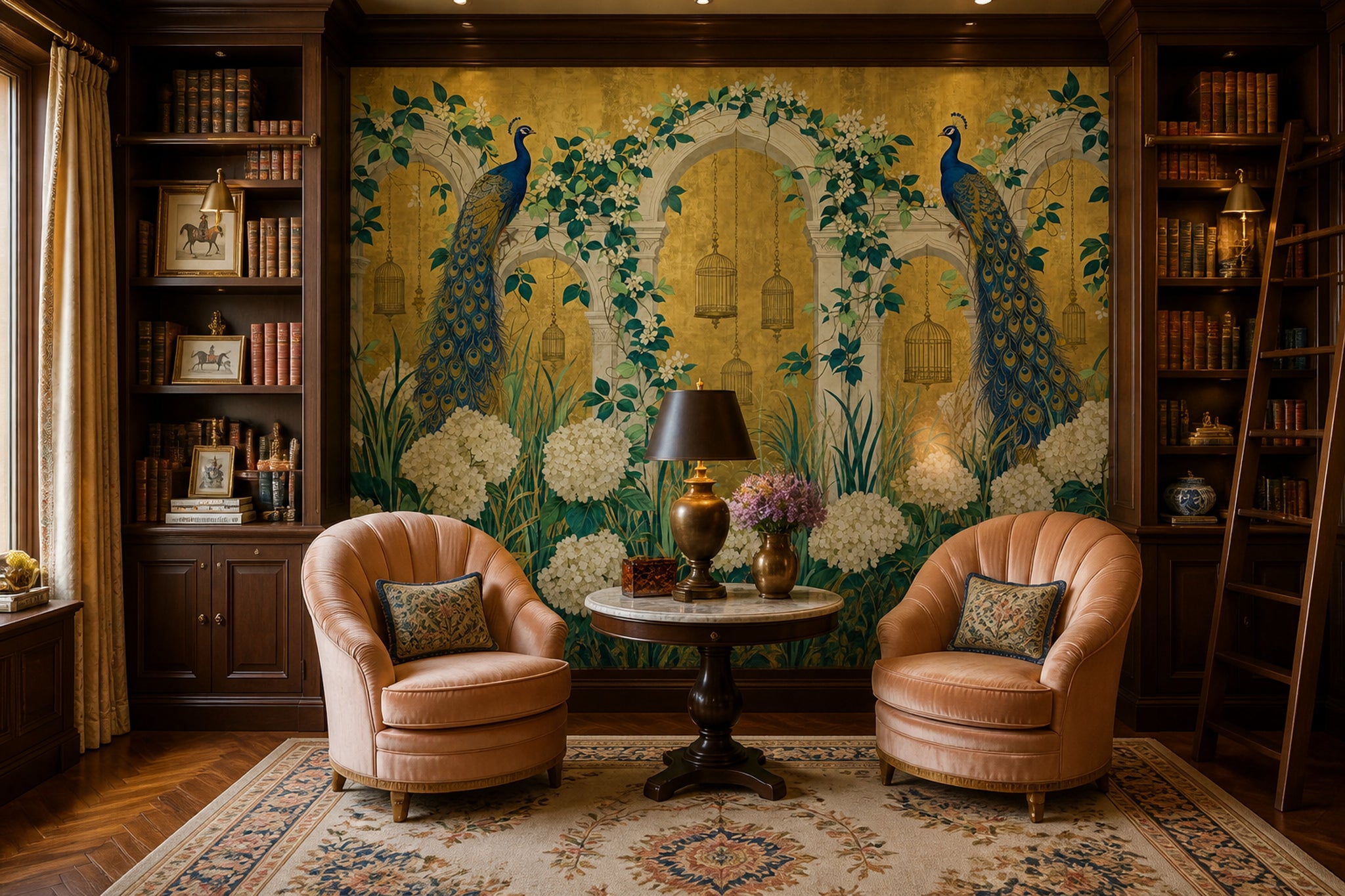 Peacock Garden Wallpaper Gold Archways Wall Mural