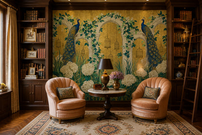 Peacock Garden Wallpaper Gold Archways Wall Mural