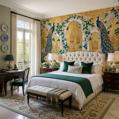 Peacock Garden Wallpaper Gold Archways Wall Mural