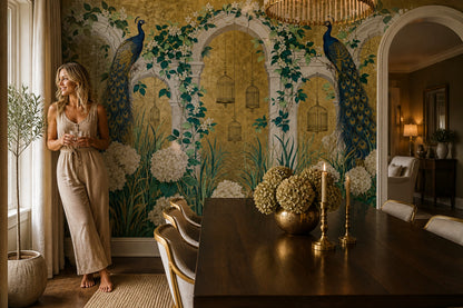 Peacock Garden Wallpaper Gold Archways Wall Mural