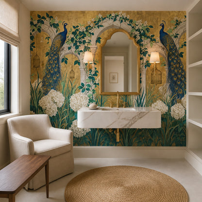 Peacock Garden Wallpaper Gold Archways Wall Mural