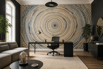 Abstract Dot Spiral Wallpaper Blue and Tan Wall Mural