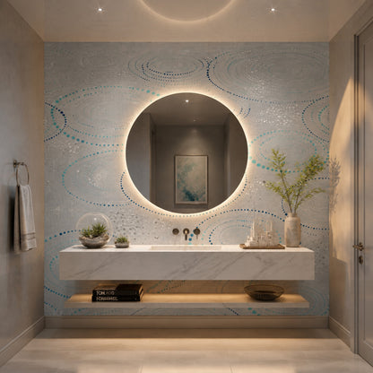 Abstract Circle Wallpaper Blue Dotted Rings Wall Mural