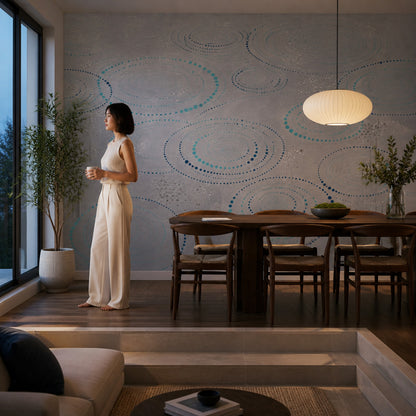 Abstract Circle Wallpaper Blue Dotted Rings Wall Mural