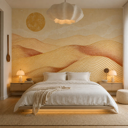 Abstract Desert Landscape Wallpaper Sun Dotted Waves Wall Mural