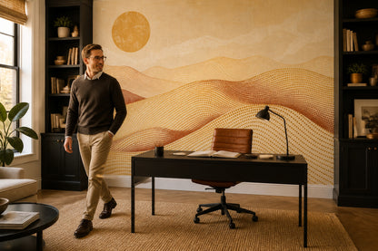 Abstract Desert Landscape Wallpaper Sun Dotted Waves Wall Mural