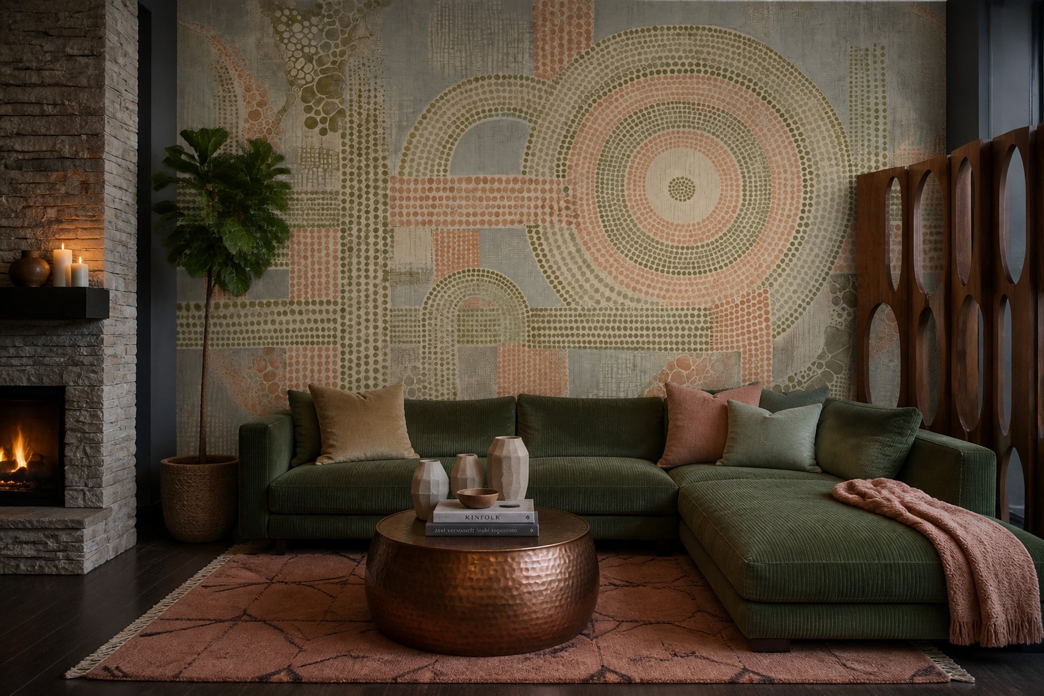 Abstract Geometric Wallpaper Concentric Dots Pattern Wall Mural
