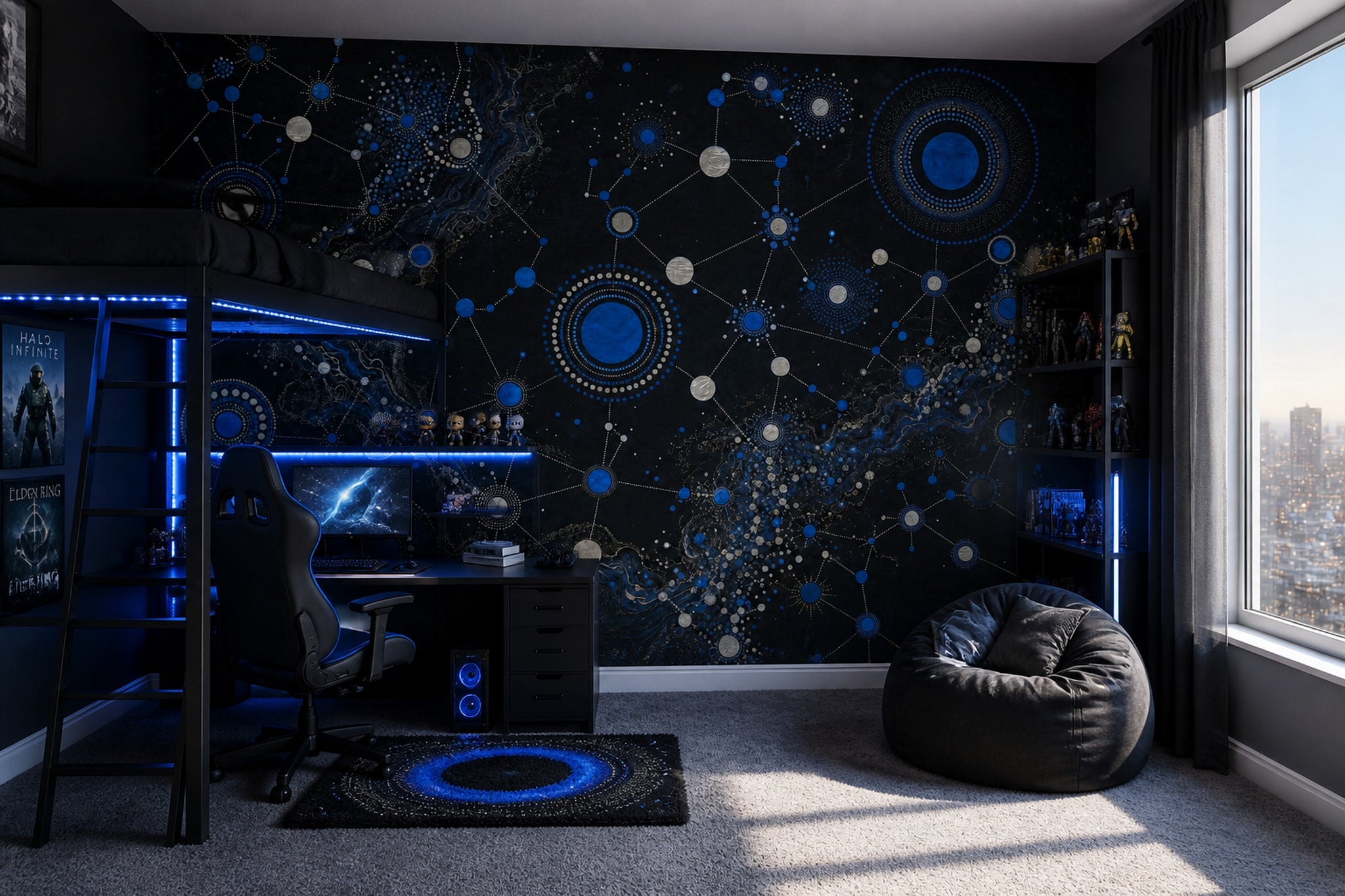 Celestial Constellation Wallpaper Dark Blue Network Wall Mural