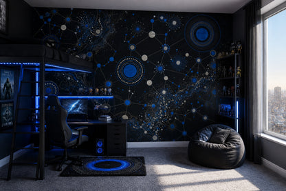 Celestial Constellation Wallpaper Dark Blue Network Wall Mural