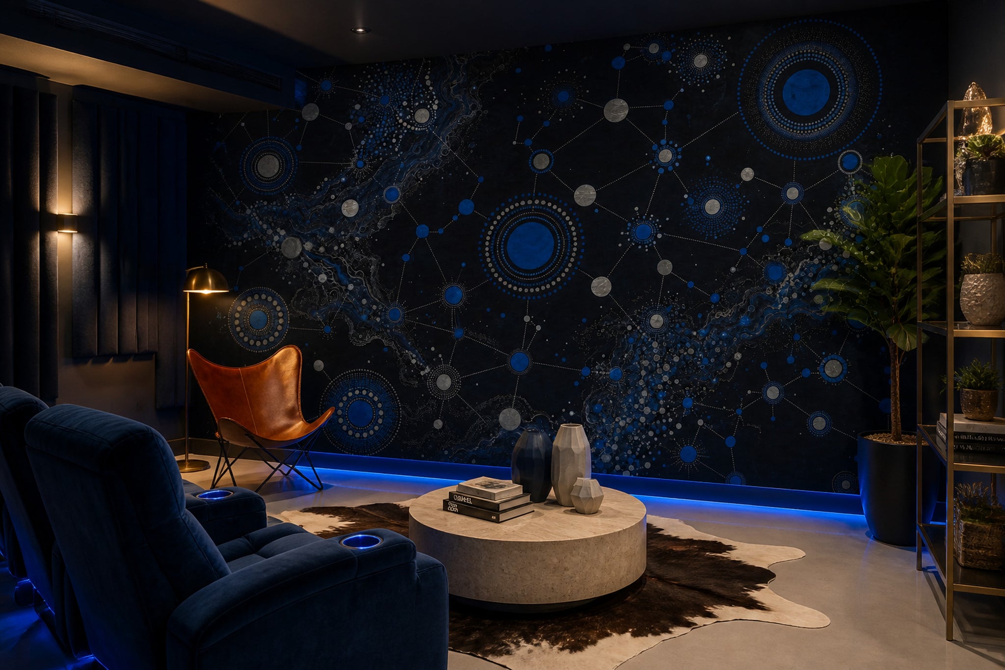 Celestial Constellation Wallpaper Dark Blue Network Wall Mural