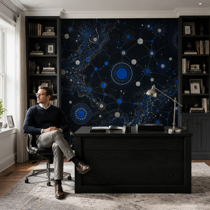 Celestial Constellation Wallpaper Dark Blue Network Wall Mural