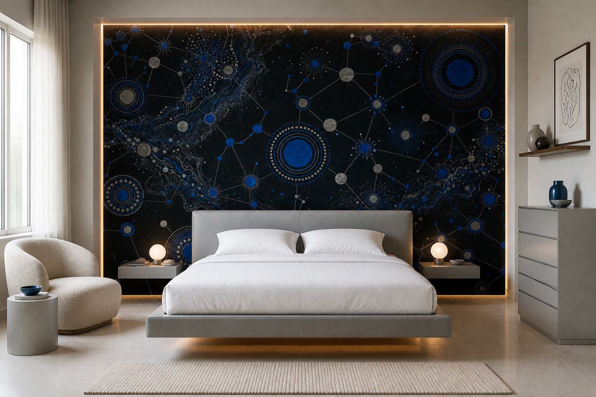 Celestial Constellation Wallpaper Dark Blue Network Wall Mural
