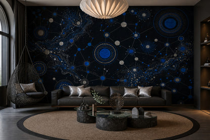 Celestial Constellation Wallpaper Dark Blue Network Wall Mural