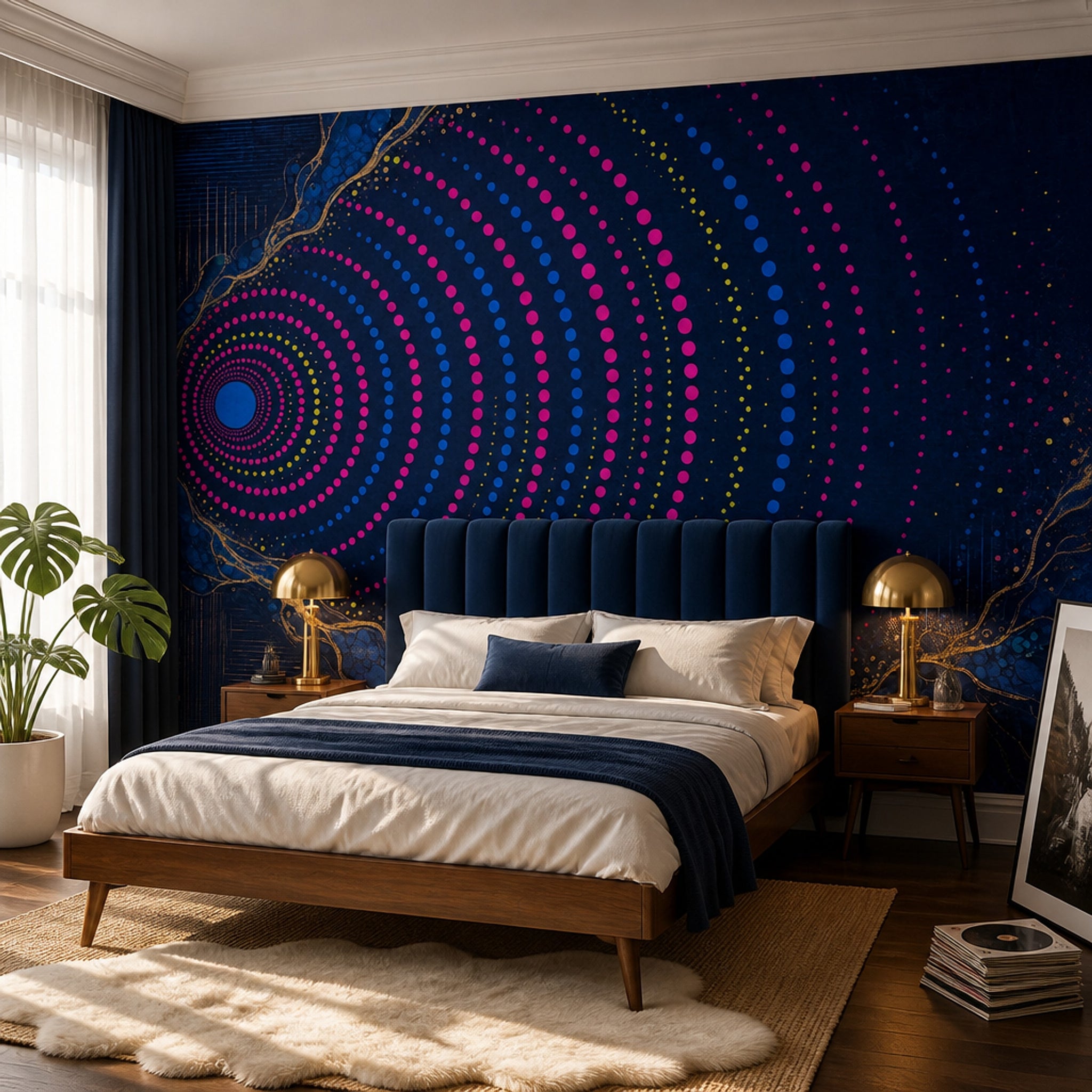 Abstract Dot Wave Wallpaper Navy Blue Wall Mural