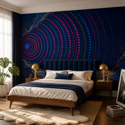 Abstract Dot Wave Wallpaper Navy Blue Wall Mural