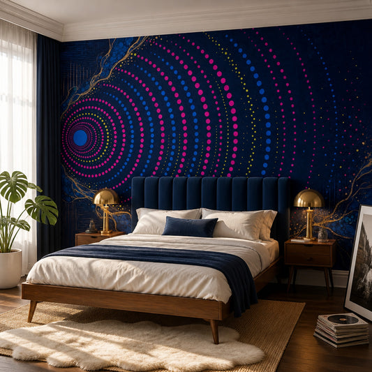 Abstract Dot Wave Wallpaper Navy Blue Wall Mural