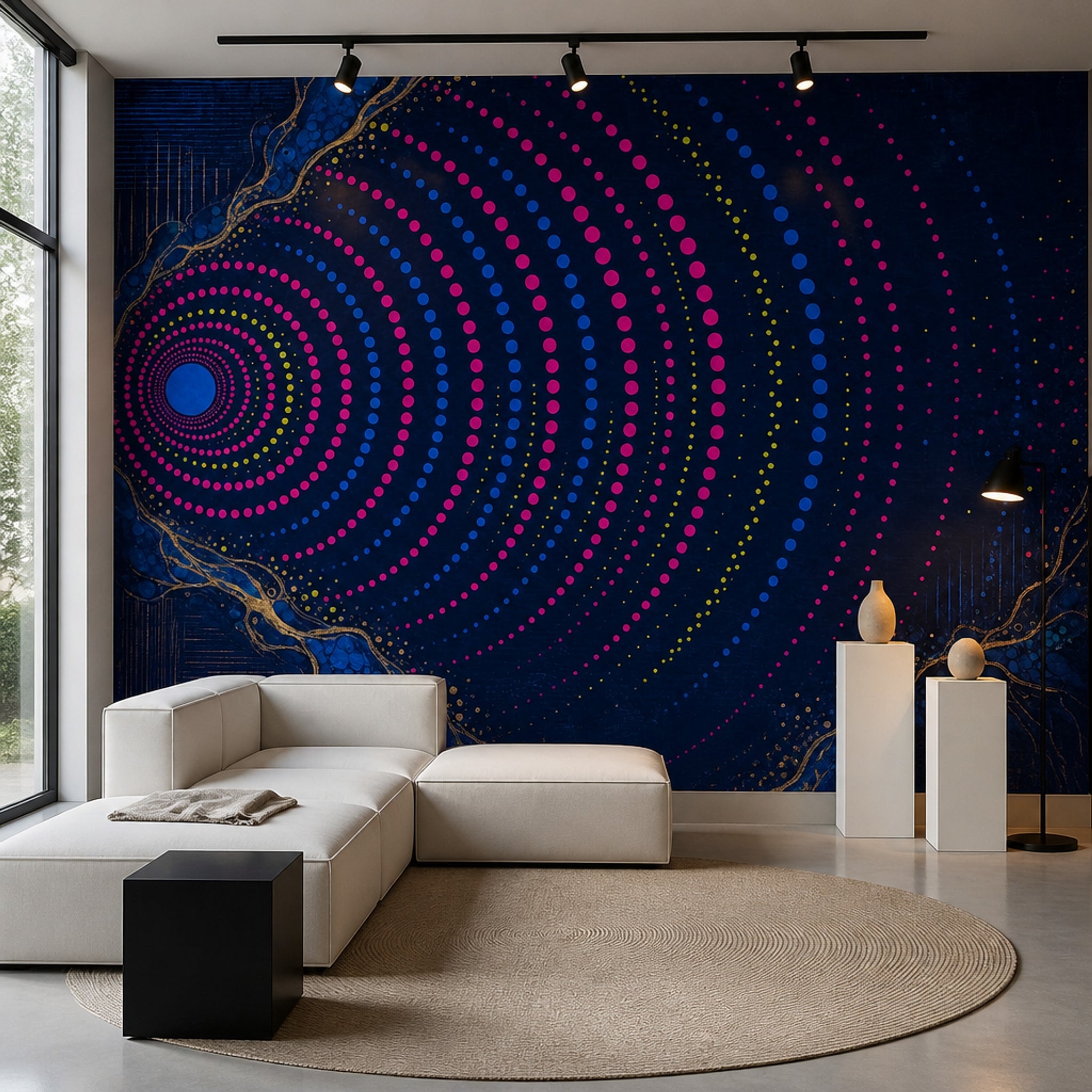 Abstract Dot Wave Wallpaper Navy Blue Wall Mural