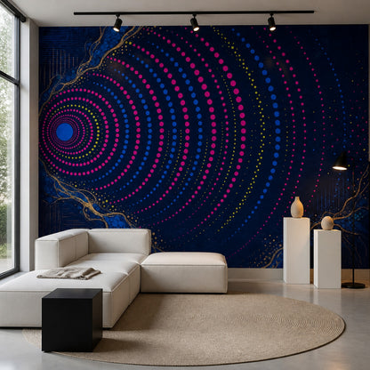 Abstract Dot Wave Wallpaper Navy Blue Wall Mural
