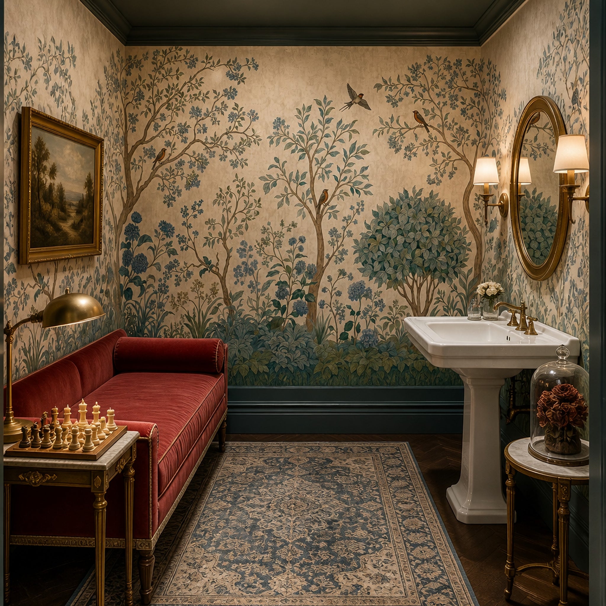 Blue Blossom Bird Wallpaper Vintage Botanical Wall Mural