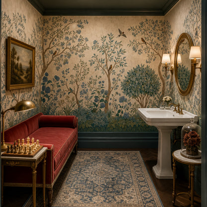 Blue Blossom Bird Wallpaper Vintage Botanical Wall Mural