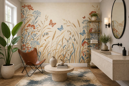 Wildflower Meadow Wallpaper Blue Botanicals Wall Mural