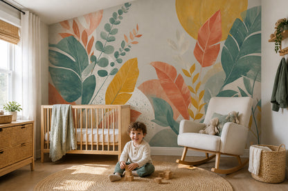 Abstract Botanical Wallpaper Oversized Colorful Leaves Wall Mural