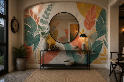 Abstract Botanical Wallpaper Oversized Colorful Leaves Wall Mural