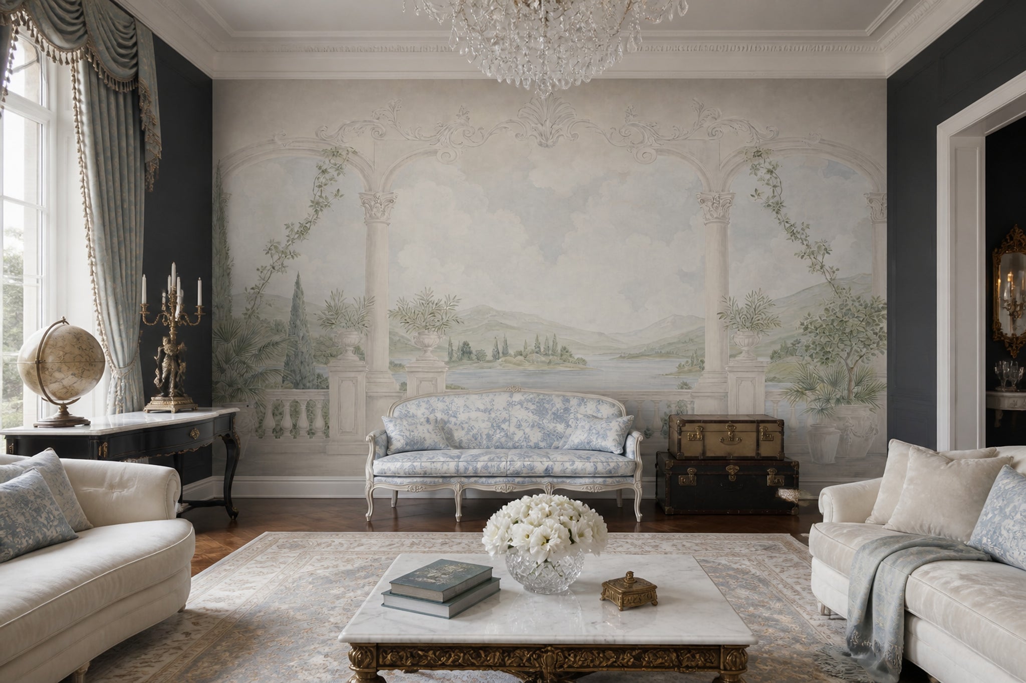 Classical Landscape Wallpaper Trompe L'Oeil Columns Wall Mural